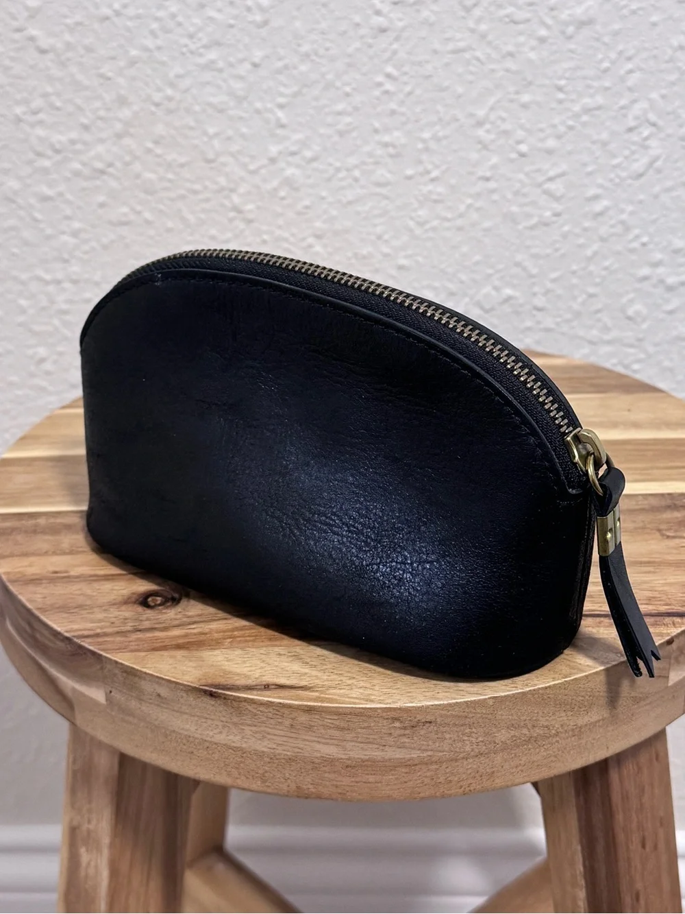 Madewell Black Leather Makeup Pouch Cosmetic Case Bag Clutch Small Zip Top
